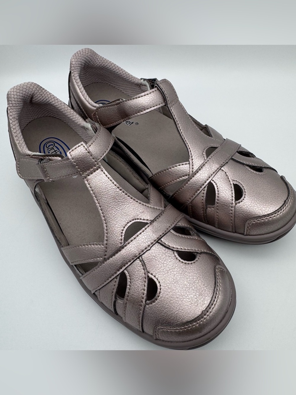 OrthoFeet Juno Mary Jane Pewter Sandals Women's Size 8 M Comfort Orthopedic